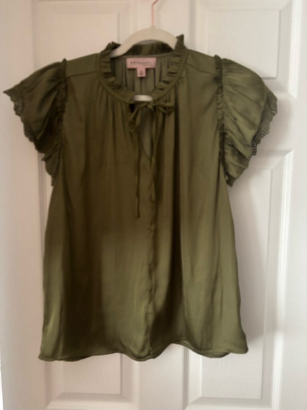 Philosophy Olive Ruffle Tie-Neck Blouse